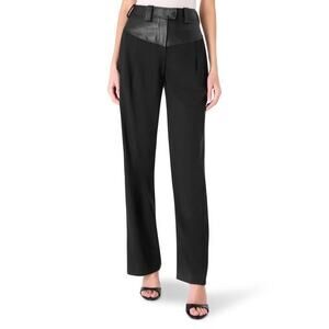 Christopher Esber Black Straight Leg Pants wool leather high waist straight 8